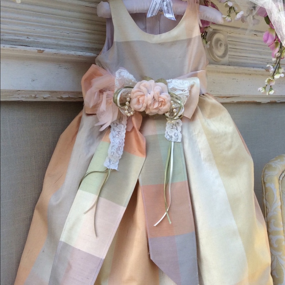 Elena Collection plaid silk flower girl dress